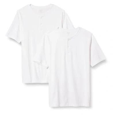 Image of Amazon Essentials Men&#039;s Regular Fit Short Sleeve Cotton Henley T Shirt, Pack of 2, White, M