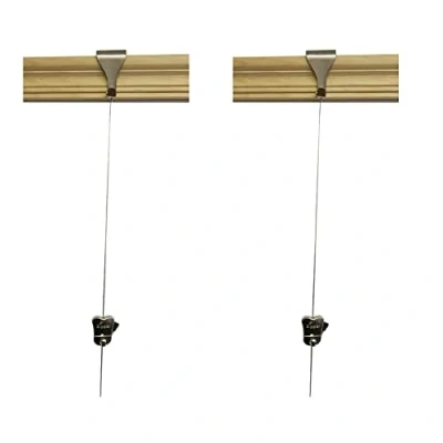 Image of Picture Hanging Brass Moulding Hooks with Perlon Clear Cable Cord &amp; Zipper Traditional Dado Rail Hook for Frame Art Work Wire Rope Kit Pack of 1.