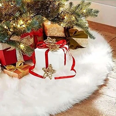 Image of Quanen Electronic Christmas Tree Skirts, Faux Fur Large Plush White Round base Mat Xmas Decorations for Your Fits Any Size (White 36inch）