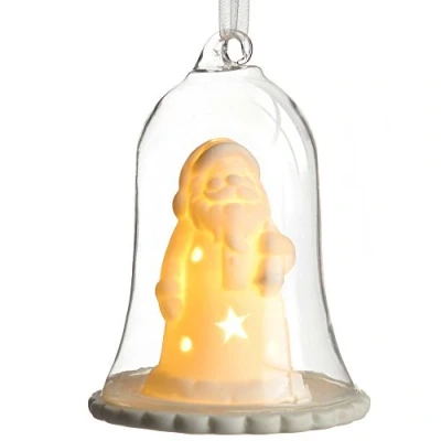Image of WeRChristmas Pre Lit Santa Lantern Christmas Decoration, Glass, 11 cm White