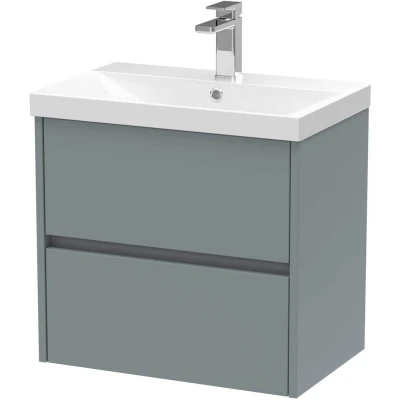 Image of Nuie Havana Matt Coastal Grey 600mm Wall Hung 2 Drawer Vanity Unit and Thin Edge Ceramic Basin HAV2304D