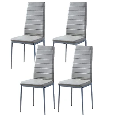 Image of BonChoice Grey Dining Chairs Set of 4 Faux Leather with High Back and Metal Legs for Room Kitchen, Side Restaurant Office Meeting Home/Commercial