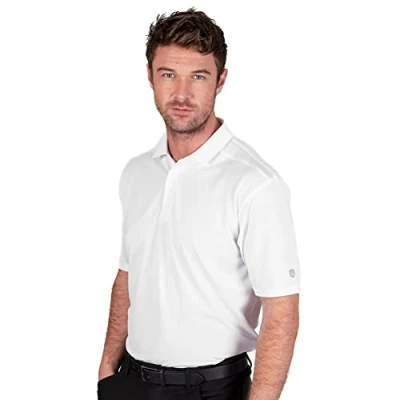 Image of Island GREEN Essentials Men&#039;s CoolPass Micro Pique Polo Shirts, White, Small