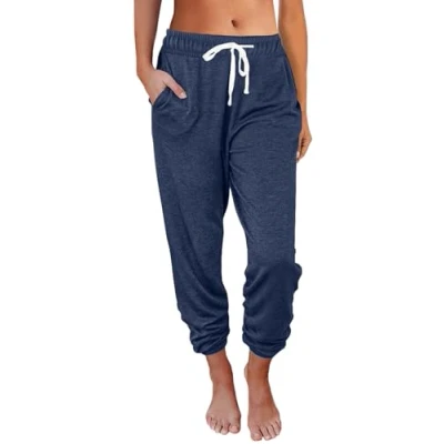 Image of AUTOMET Womens Sweatpants Drawstring Comfy Lounge Pajamas Pants Workout Joggers Athletic Yoga with Pockets, Navy Blue, Large