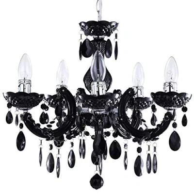 Image of LITECRAFT Marie Therese Chandelier Ceiling Light Crystal Effect 5 Arm (Black, with LED Bulbs)