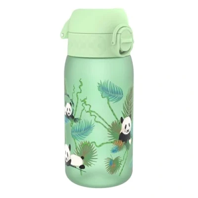 Image of ION8 Kids Water Bottles, BPA Free, Leakproof, Dishwasher Safe, Easy Open, Secure Lock, Small Boys &amp; Girls Bottle,Kids Drinks Bottle for Spill free Drinking, Green, Pandas, 350ml/12oz