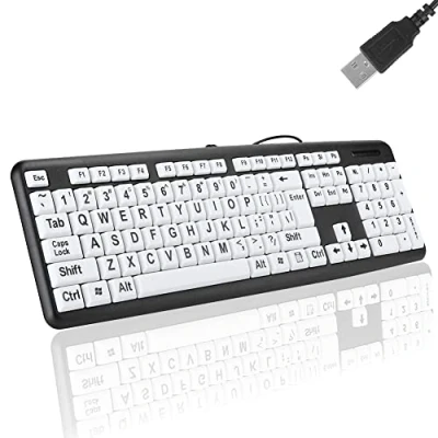 Image of ciciglow Large Print Keyboard, 104 Keys Wired USB High Contrast Keyboard with Oversized Letters for Visually Impaired Low Vision Individuals(black)