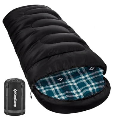 Image of KingCamp Sleeping Bag 4 Seasons Cotton Flannel with Hood, Bags for Adults Child Winter Warm, Mummy Camping Lightweight Envelope Style Hiking Traveling Indoor Outdoor