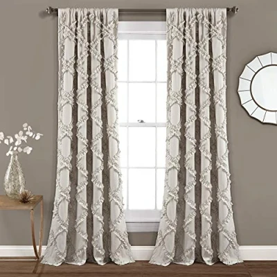 Image of Lush Decor Ruffle Diamond Window Curtain Panel Pair, 84 in x 54 in, Neutral