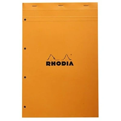 Image of RHODIA 20200C Stapled Notepad N20 Orange A4+ Small Squares 80 Detachable Sheets 4 Hole Punched White Clairefontaine Paper g/m Soft and Resistant Cover Basics