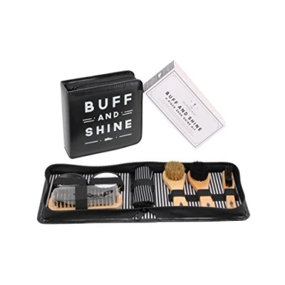 Image of CGB Giftware The Dapper Chap &#039;Buff &amp; Shine&#039; Shoe Cleaning Kit Includes: 3 Assorted Brushes Black and Neutral Polish ART372
