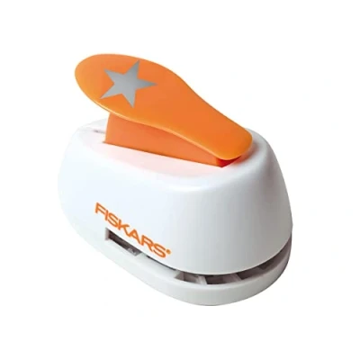 Image of Fiskars Motive Lever Punch, Star, Diameter 2.5 cm, for Left And Right Handers, Steel/Plastic, White/Orange, M, 1004722
