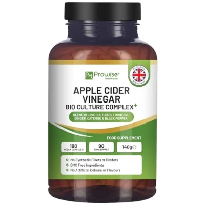 Image of Apple Cider Vinegar Capsules Bio Cultures Complex 1300mg 180 I Made in UK by Prowise Healthcare