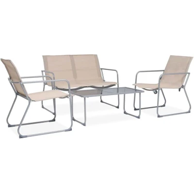 Image of vidaXL 4 Piece Garden Lounge Set Fabric &amp; Steel Cream