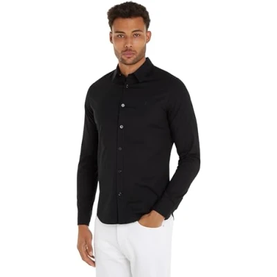 Image of Calvin Klein Jeans Men&#039;s Slim Stretch Shirt Casual, Ck Black, L