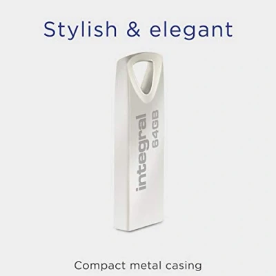 Image of Integral 64GB USB Memory 2.0 Flash Drive Arc with metal casing for keyring, a stylish and elegant solution to transfer back up your files