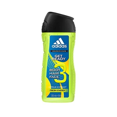 Image of adidas Get Ready Shower Gel 3 in 1, Sparkling fresh citrus fragrance for body, hair &amp; face, pH friendly, 250 ml