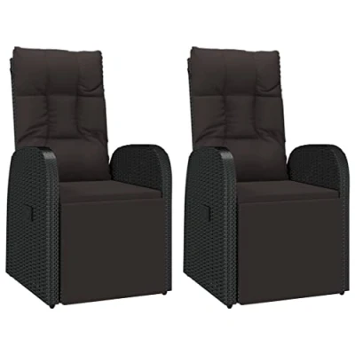 Image of vidaXL Black Poly Rattan Reclining Garden Chairs with Cushions, Adjustable Backrest, Footrest, Weather Resistant Material, Ideal for Outdoor, and Patio