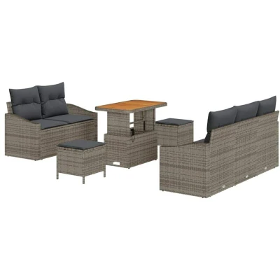 Image of vidaXL 8 Piece Garden Sofa Set with Cushions Grey Poly Rattan Acacia