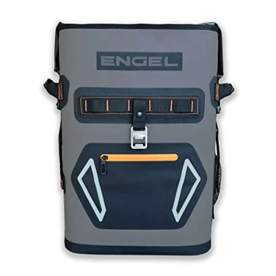 Image of Engel BP25 Orange 25 Quart Roll Top High Performance Backpack Cooler Dark Gray/Orange
