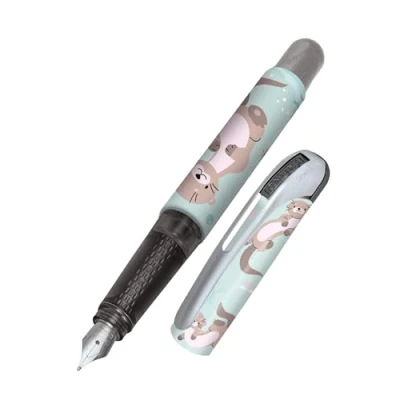 Image of Online College ink pen Otter, ergonomic fountain for school/college, medium nib, soft grip part, standard cartridges, refillable, ideal beginners, pupils