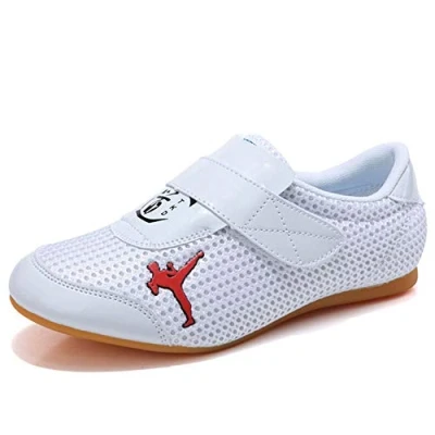 Image of Taekwondo Shoes, PU Leather Boxing Shoes Gym Martial Arts for Adult (Color : White, Size 35)