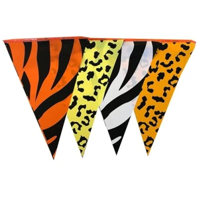 Image of 10 Metre Animal Print Bunting with 20 Triangle Pennant Flags Kids Party Lion Zebra Leopard Animals Garland Banner Childrens Parties Fair Event Decoration 32ft