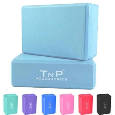 Image of TnP Accessories. Yoga Block Brick Blocks Set of 2 Bricks 9&#039;&#039;x6&#039;&#039;x4&#039;&#039; High Density EVA Foam Pilates Exercise Gym Support Pad (Ice Blue)