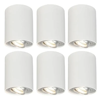 Image of Qazqa Set of 6 Spots White rotatable and tiltable Rondoo 1 up Modern Suitable for LED GU10 Way Light Aluminium Surface Mounted spotway Kitchen I Bedroom