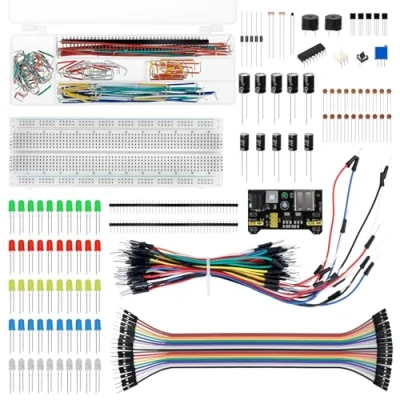 Image of QWORK® 420 Pcs 37 Values Electronics Component Kit with Breadboard, Power Module &amp; Jumpers, Compatible Arduino, STM32, Raspberry Pi