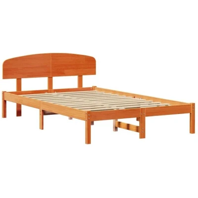 Image of vidaXL Bed Frame with Headboard Wax Brown 140x190 cm Solid Wood Pine