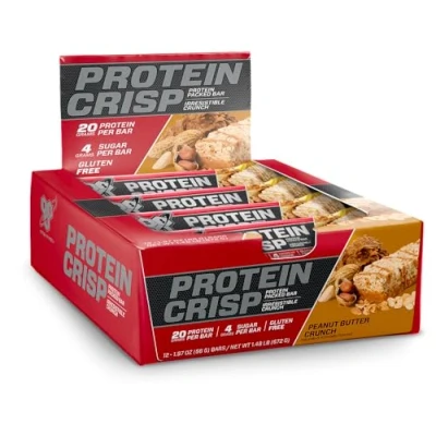 Image of BSN Protein Bars Crisp Bar by Syntha 6, Whey Protein, 20g of Gluten Free, Low Sugar, Peanut Butter Crunch, 12 Count