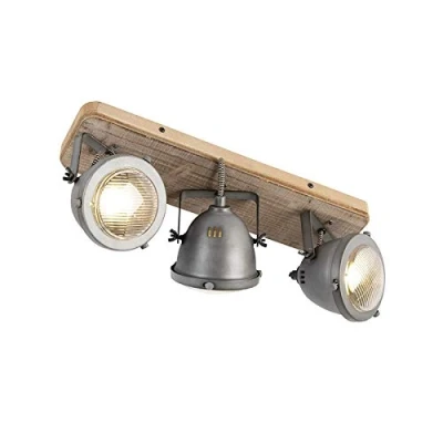 Image of Qazqa Industrial Spotbar I Spotlight Ceiling bar Steel Nickel Matt Satin with Wood tiltable 3 Way Light Emado Suitable for LED GU10 Surface Mounted spot