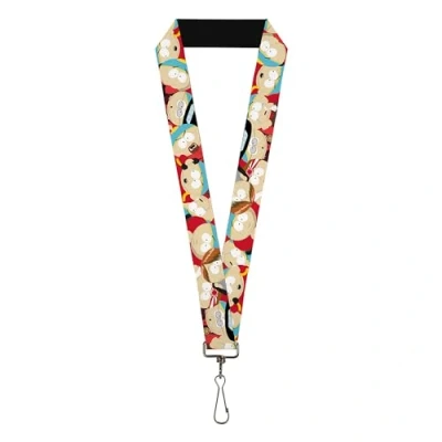 Image of Buckle Down Comedy Central Lanyard, South Park Cartman Expressions Stacked, Elastic, Multi color, 44&quot; x 1&quot;
