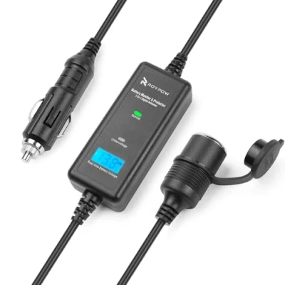 Image of RoyPow VM10 12V 10A 120W all in 1 Car Battery Monitor Voltmeter &amp; Protector 2m Extension Cord with Cigarette Lighter