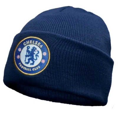 Image of Chelsea FC Official Football Gift Knitted Bronx Beanie Hat Navy Blue