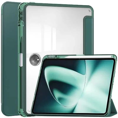 Image of Case for One Plus Pad 11.6 inch 2023, Transparent Hard Shell Back Slim Tri fold Smart Cover Protective Tablet Auto Wake/Sleep (Green)