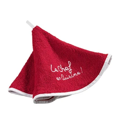 Image of Douceur d&#039;Intérieur, Cuistot Round Hand Towel Diameter 60 cm Red Embroidered Sponge