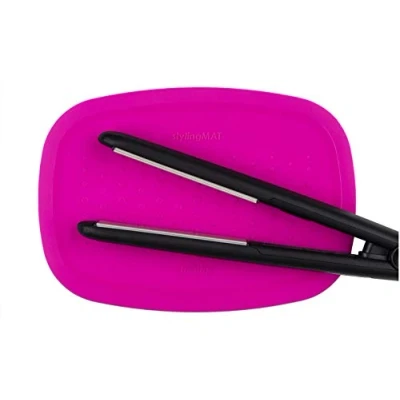 Image of Minky Styling Mat Pack of 2 Soft Silicone Heat Resistant Mat, for Hair Straighteners &amp; Care, Stylish Compact Travel Proof Choice Colours (Pink)