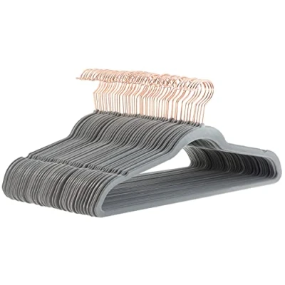 Image of Amazon Basics Slim, Velvet Non Slip Suit Clothes Hangers, 50 Pack, Grey/Rose Gold