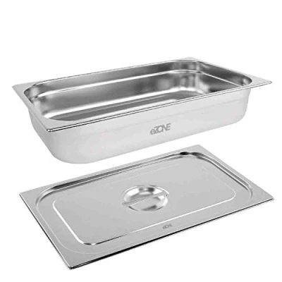 Image of eZone Gastronorm &amp; Lid 1/1 Size Stainless Steel Bain Marie Food Container Pan 100mm