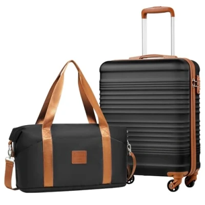 Image of COOLIFE Cabin Suitcase 55x40x20cm and Bag 25L(45x36x20cm) Set for EasyJet Airlines Carry on Hand Luggage Hard Shell Lightweight with TSA Lock(Black/Brown, 2pcs)