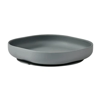 Image of BÉABA Suction Plate for Children, 100% Silicone, Soft and Very Resistant Material, Adheres Table/Shelf high Chair, Tongue Allowing to Lift The Plate, Microwave Compatible, Mineral
