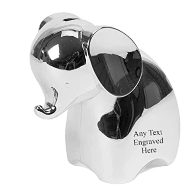 Image of [Custom] Personalised Engraved Silver plated Elephant Bank Money Box Christening / Birthday Baby Gift