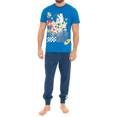 Image of Sonic THE HEDGEHOG Pyjamas Mens Cotton PJs Sets Official Merchandise Blue XX Large