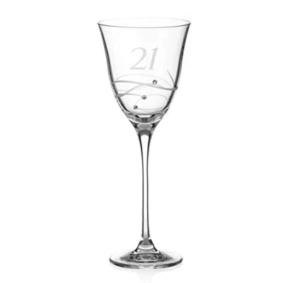 Image of DIAMANTE Swarovski 21st Birthday Wine Glass Single Crystal with a Hand Etched “21 Embellished Crystals