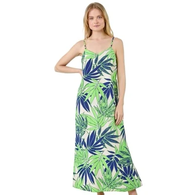 Image of Roman Womens Tropical Palm Print Midi Dress Green Size 18 UK