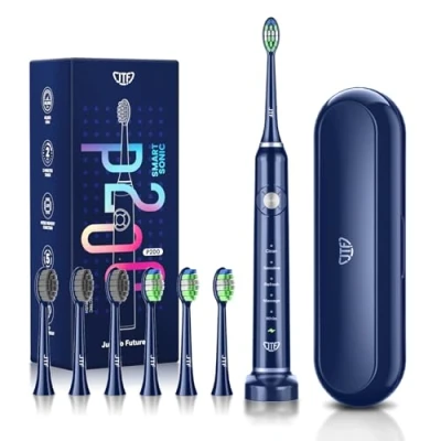 Image of Sonic Electric Toothbrush Adults JTF Rechargeable with 2 Minute Timer Blue Toothbrush, Whitening Travel Case,6 Heads, 5 Cleaning Modes