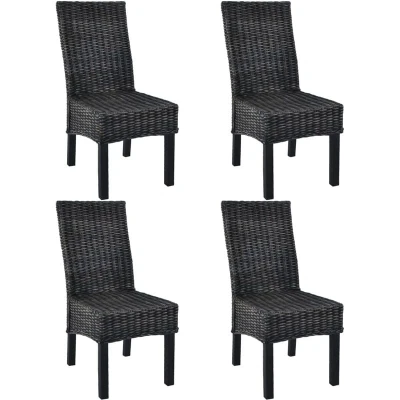 Image of vidaXL Dining Chairs 4 pcs Black Kubu Rattan and Mango Wood