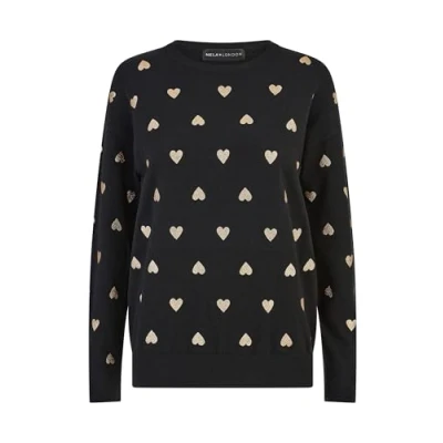 Image of Yumi Black Gold Foil Heart Print Relaxed Fit Jumper M